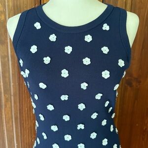 Michael Kors Navy Knit Dress with 3D White Flowers Size M